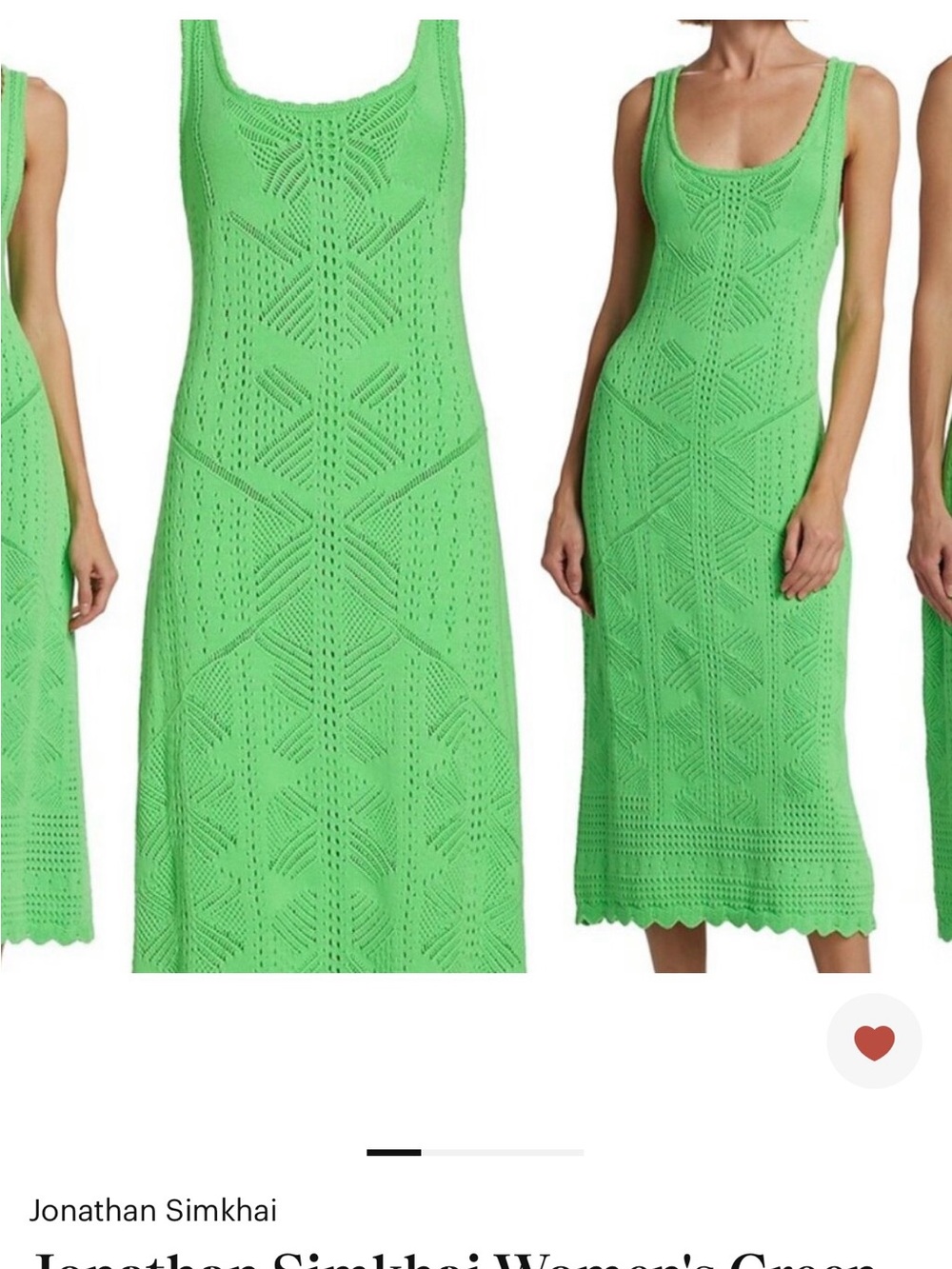 Jonathan Simkhai Women's Green Tiffanie Lace-stitch Midi - L - MSRP $445 NWT